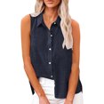 thumbnail image 1 of Aricy Women Button Down Linen Tank Tops Sleeveless Shirts Dressy Roll Up Summer Lapel Neck Elegant Vests Casual Work Loose Vests Casual Tunic T Shirts Tees, 1 of 5
