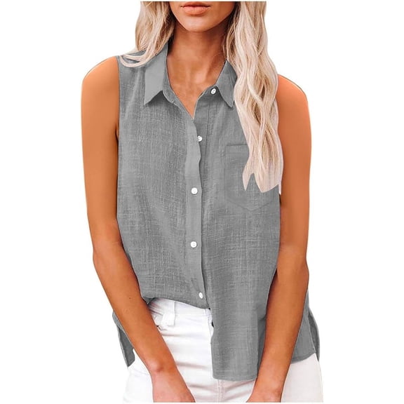 Aricy Women Button Down Linen Tank Tops Sleeveless Shirts Dressy Roll Up Summer Lapel Neck Elegant Vests Casual Work Loose Vests Casual Tunic T Shirts Tees
