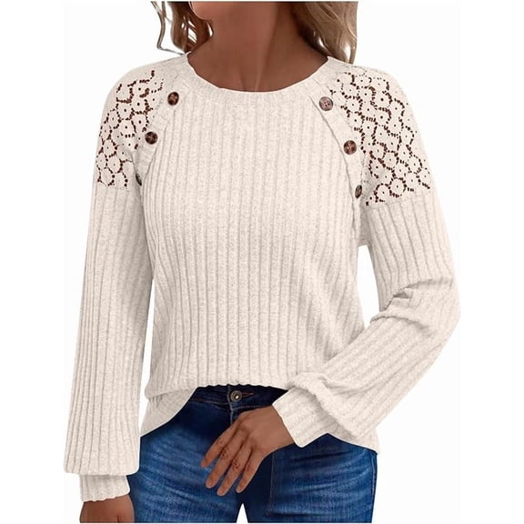 Aricy Women Long Sleeve Shirts Lightweight Loose Fit Crew Neck Tunic Tops Dressy Casual Shirt Lace Sweaters 2025 Fall Fashion Clothes