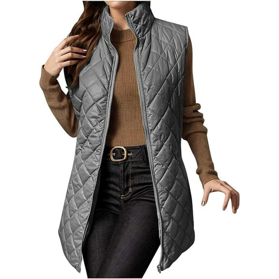 Aricy Women Mid Long Length Puffer Vest Lightweight Quilted Gilet Winter Quilted Warm Zip Up Sleeveless Winter Coats Down Jacket Fashion Waistcoat Padded Outerwear