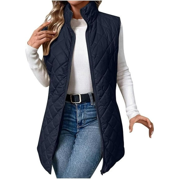 Aricy Women Mid Long Length Puffer Vest Lightweight Quilted Gilet Winter Quilted Warm Zip Up Sleeveless Winter Coats Down Jacket Fashion Waistcoat Padded Outerwear