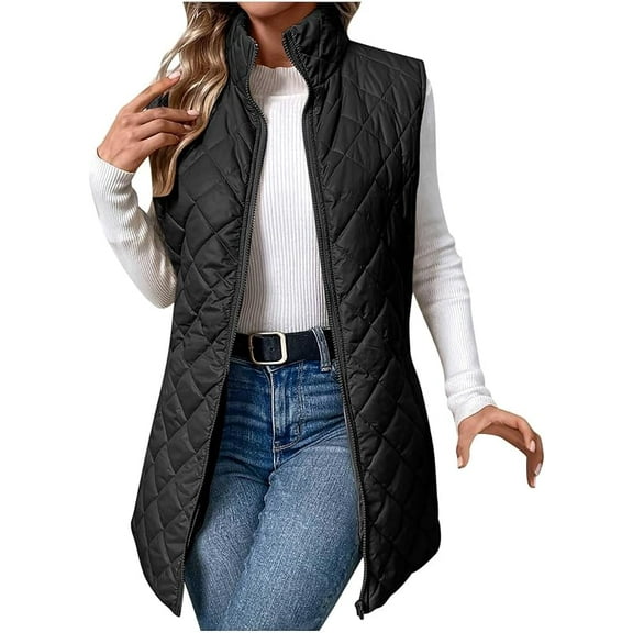 Aricy Women Mid Long Length Puffer Vest Lightweight Quilted Gilet Winter Quilted Warm Zip Up Sleeveless Winter Coats Down Jacket Fashion Waistcoat Padded Outerwear