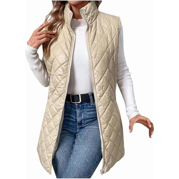 Aricy Women Mid Long Length Puffer Vest Lightweight Quilted Gilet Winter Quilted Warm Zip Up Sleeveless Winter Coats Down Jacket Fashion Waistcoat Padded Outerwear