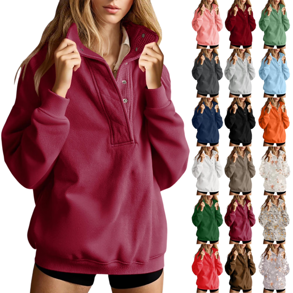 Aricy Women Oversized Sweatshirt Casual Long Sleeve Solid Tunic Quarter Half Zip Pullover Fall Fashion Outfits Winter Stand Collar Long Sleeve Tunic Tops