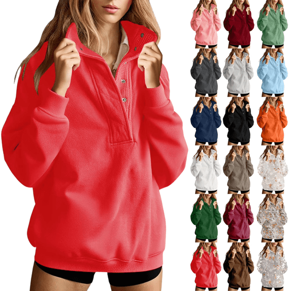 Aricy Women Oversized Sweatshirt Casual Long Sleeve Solid Tunic Quarter Half Zip Pullover Fall Fashion Outfits Winter Stand Collar Long Sleeve Tunic Tops