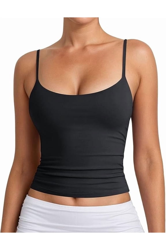 Women Summer Sexy Vest Tops Bodycon Cami Strappy Sleeveless Tank Tops Basic Spaghetti Strap Crop Tops Gym Sleeveless Tank Slim Stretch Sport Aesthetic Streetwear