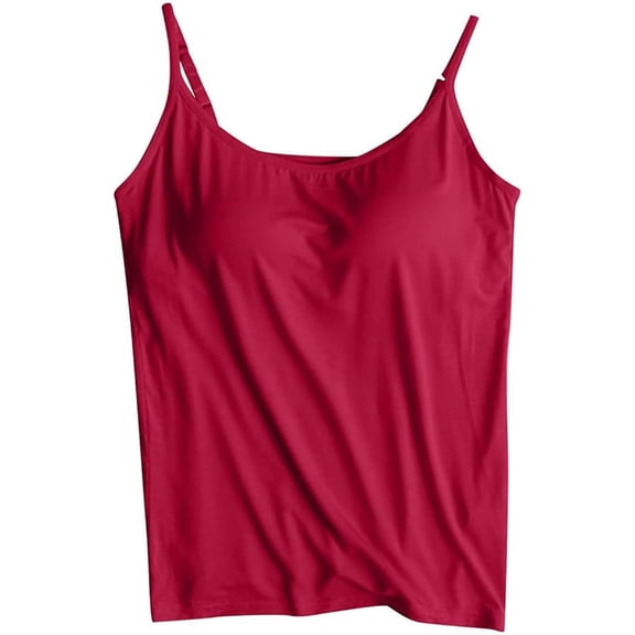 Aricy Women Vest Top with Built in Bra Padded Camisoles Spaghetti Strap Tank Top Solid Color Sports Sleeveless Summer Tops Women Ladies Casual Wear