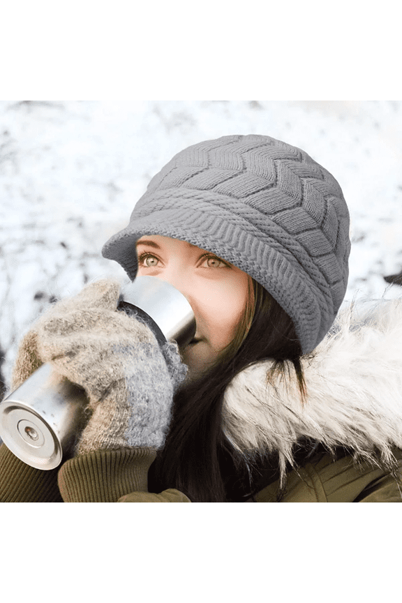 Women Winter Knit Hat Winter Brim Beanie Hats for Women Slouchy Wool Hats Cap Beanie Cap with Visor Warm with Visor