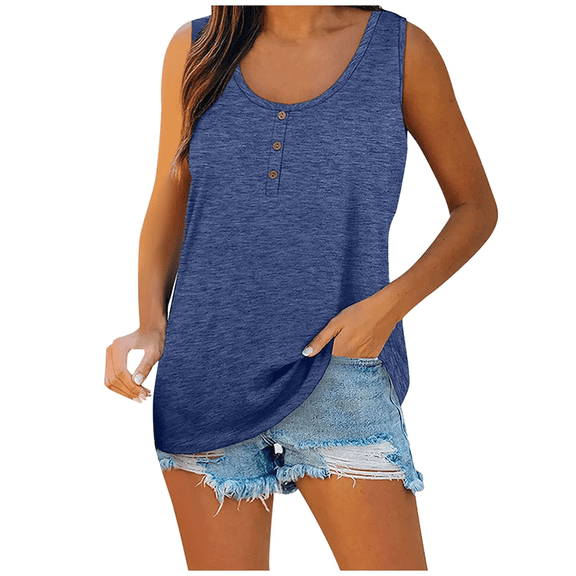 Aricy Women's Henley Button Tank Tops casual solid Plus Size T Shirts Flowy Fashion Tunics Tops tee Button Up Sleeveless Fall workout Blouses