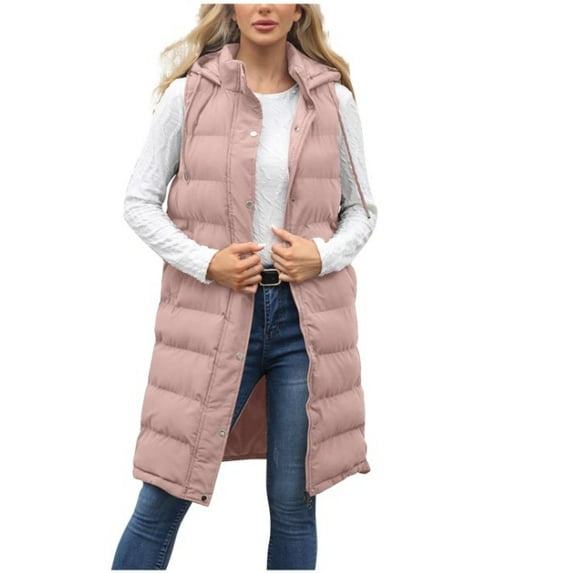 Aricy Women's Long Puffer Vest Sleeveless Jacket With Hood Zip Up Hoodie Pockets Long Winter Warm Coat Quilted Vest Down Quilted Outdoor Fall Jackets Outerwear