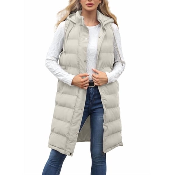 Aricy Women's Long Puffer Vest Sleeveless Jacket With Hood Zip Up Hoodie Pockets Long Winter Warm Coat Quilted Vest Down Quilted Outdoor Fall Jackets Outerwear