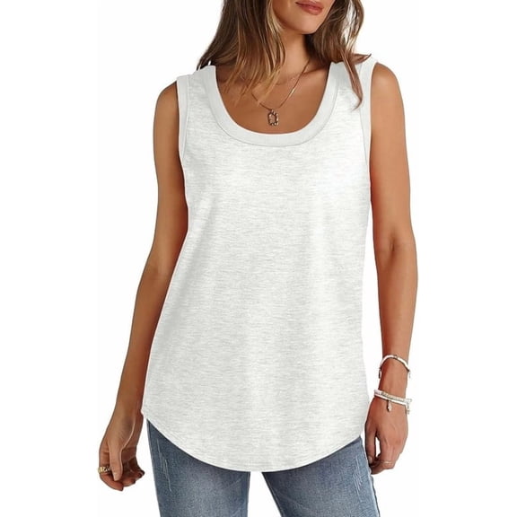 Aricy Women's Summer Tank Tops Loose Fit Soft Cotton Solid Gym Vest Casual Sleeveless Round Neck Tops Lightweight Sports Vests Tops for Ladies