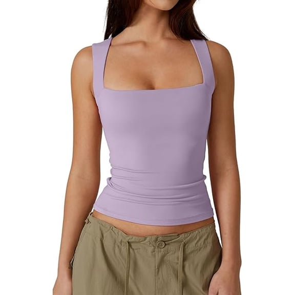 Aricy Women's Summer Vest Tank Tops for Women Loose Soft Cotton Solid Color Gym Vest Casual Sleeveless Square Neck Baisc T-Shirt Lightweight Sports Tops for Ladies