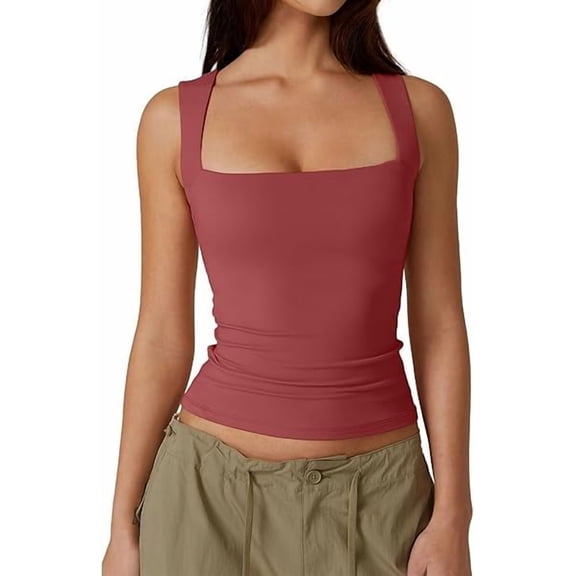 Aricy Women's Summer Vest Tank Tops for Women Loose Soft Cotton Solid Color Gym Vest Casual Sleeveless Square Neck Baisc T-Shirt Lightweight Sports Tops for Ladies