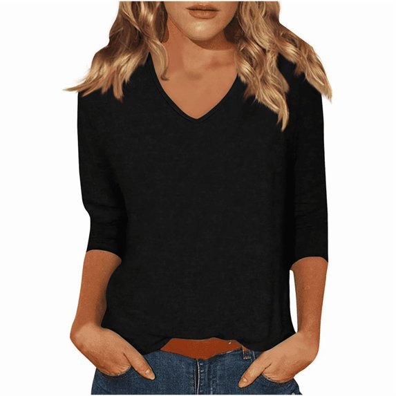Aricy Women's Top,3/4 Length Sleeve Tops for Women V Neck T Shirts Solid Color Casual Loose Fit Base Tees Fashion Women Loose Tunic Tops Shirts