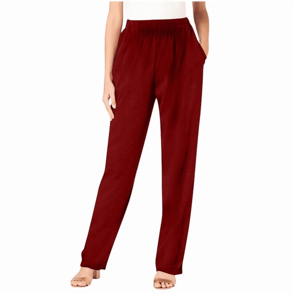 Aricy Women's Wide Leg Pants Casual Summer Loose Pants for Womens Elastic Waist Trousers Solid Comfy Stretch Breathable Running Workout Lounge Pants with Pockets Straight Leg Slacks