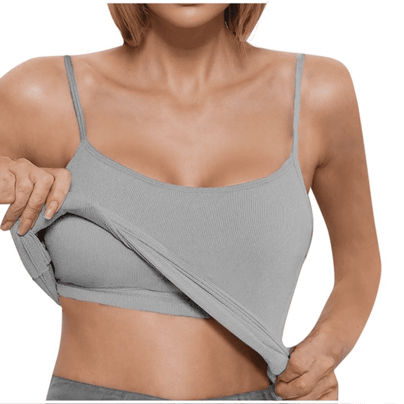 Aricy Womens Crop Bra Cami Tops with Pad,Spaghetti Straps Sleeveless Tank Top Cropped Cami Thick Ribbed Double Layers Undershirt Camisole Blouses Loose Vests Ladies Basic Tops