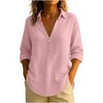 thumbnail image 1 of Aricy Womens Fashion Cotton Linen Shirts Dressy Casual Long Sleeve Button V Neck Shirts Comfy Solid Color Collared Loose Tshirts Ladies Going Out Tee, 1 of 5
