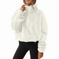 thumbnail image 1 of Aricy Womens Fuzzy Fleece Sherpa Pullover Quarter Zip Winter Sweaters Long Sleeve Casual Sweatshirt Faux Shearling Warm Zip Up Hoodies Outwear with Pockets Loungewear, 1 of 5