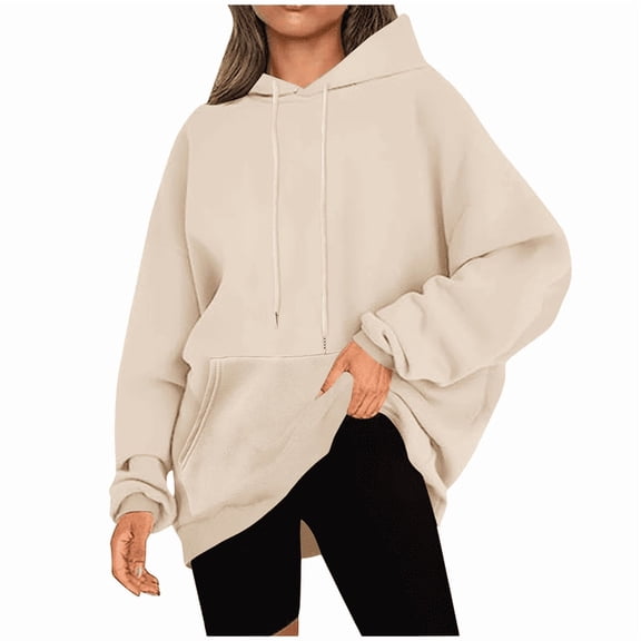 Aricy Womens Hoodies Pullover Plus Size Long Sleeve Casual Pullover Solid Hooded Oversized Sweatshirts Loose Fall Tunic Tops with Pocket