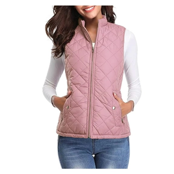 Aricy Womens Quilted Vests Stand Collar Lightweight Sleeveless Fall Winter Coat Zip Up Quilted Padded Gilet Jacket Cardigan Zipper Waistcoat Outerwear with Pocket