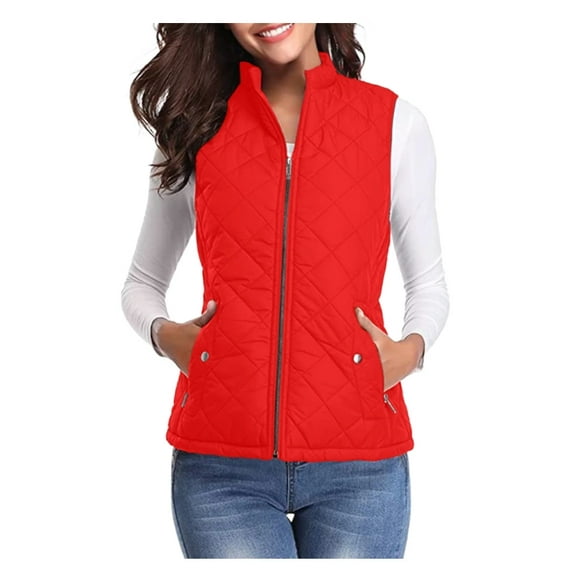 Aricy Womens Quilted Vests Stand Collar Lightweight Sleeveless Fall Winter Coat Zip Up Quilted Padded Gilet Jacket Cardigan Zipper Waistcoat Outerwear with Pocket