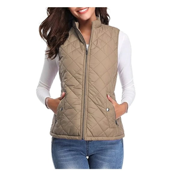 Aricy Womens Quilted Vests Stand Collar Lightweight Sleeveless Fall Winter Coat Zip Up Quilted Padded Gilet Jacket Cardigan Zipper Waistcoat Outerwear with Pocket