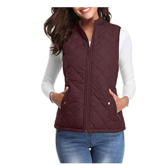 Aricy Womens Quilted Vests Stand Collar Lightweight Sleeveless Fall Winter Coat Zip Up Quilted Padded Gilet Jacket Cardigan Zipper Waistcoat Outerwear with Pocket
