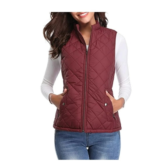 Aricy Womens Quilted Vests Stand Collar Lightweight Sleeveless Fall Winter Coat Zip Up Quilted Padded Gilet Jacket Cardigan Zipper Waistcoat Outerwear with Pocket