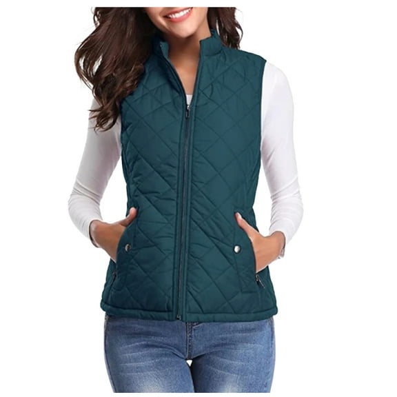 Aricy Womens Quilted Vests Stand Collar Lightweight Sleeveless Fall Winter Coat Zip Up Quilted Padded Gilet Jacket Cardigan Zipper Waistcoat Outerwear with Pocket
