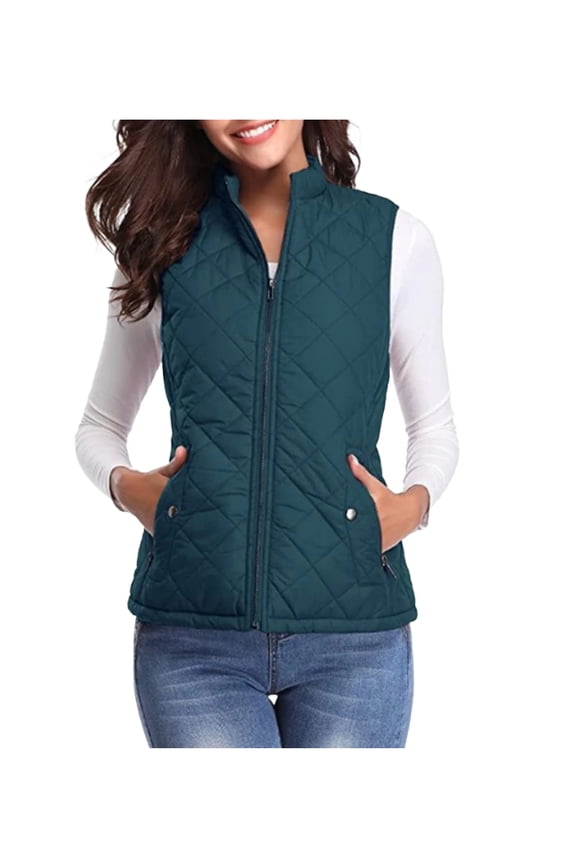 Womens Quilted Vests Stand Collar Lightweight Sleeveless Fall Zip Up Quilted Padded Gilet Jacket Outerwear with Pocket