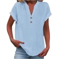 thumbnail image 1 of Aricy Womens Summer Top Plus Size Cotton Linen Shirts Fashion Casual Solid Buttons V Neck Short Sleeve Tunic Blouse Trendy Loose Fit T Shirts Work Tops, 1 of 5