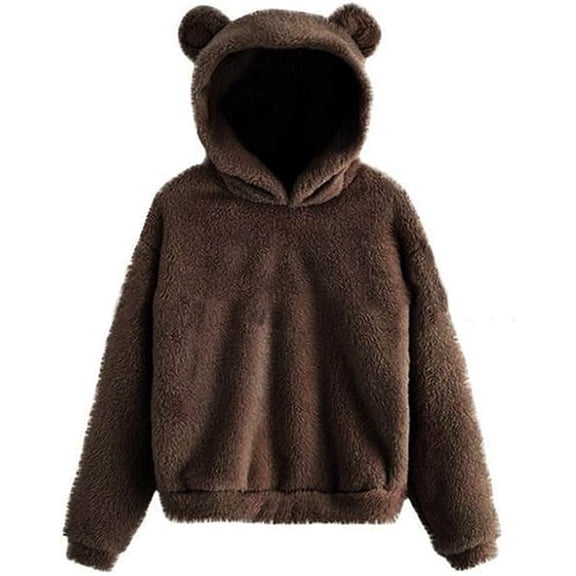 Aricy Womens Tops Sweatshirts for Women Cute Bear Ear Fuzzy Hoodies Oversize Long Sleeve Teddy Fleece Hooded Jumpers Winter Warm Comfy Soft Casual Pullover