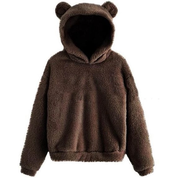 Aricy Womens Tops Sweatshirts for Women Cute Bear Ear Fuzzy Hoodies Oversize Long Sleeve Teddy Fleece Hooded Jumpers Winter Warm Comfy Soft Casual Pullover