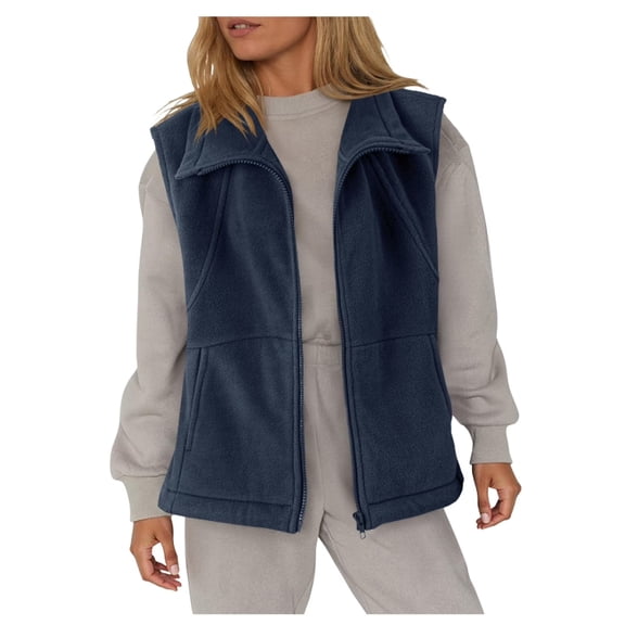 Aricy Womens Vest Dressy Solid Color Sleeveless Zip Fleece Vest Casual Lapel Warm Winter Vest Coat for Women Winter Clothes with Pockets