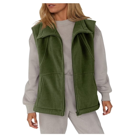 Aricy Womens Vest Dressy Solid Color Sleeveless Zip Fleece Vest Casual Lapel Warm Winter Vest Coat for Women Winter Clothes with Pockets