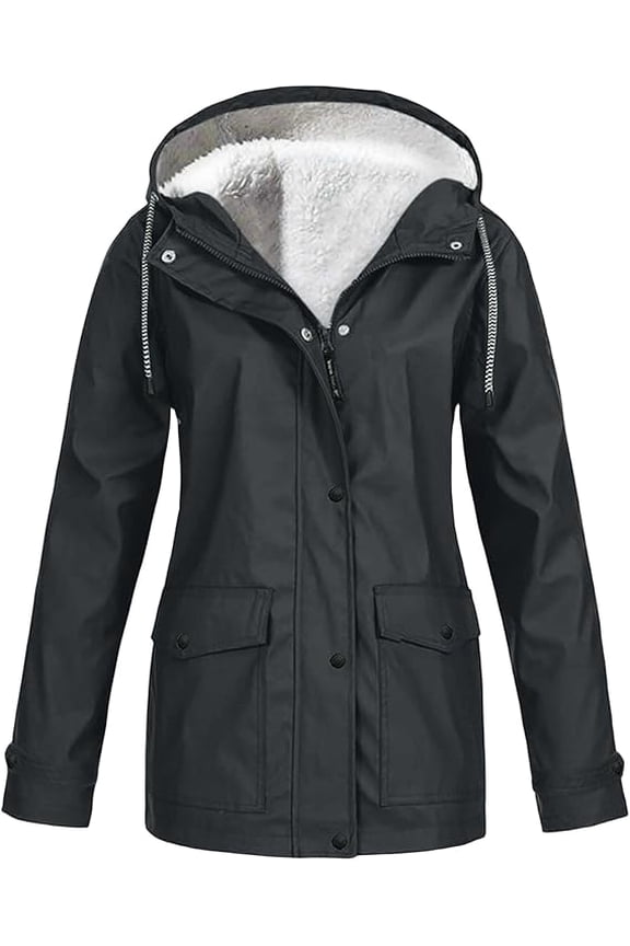 Womens Winter Coats Plus Size Windbreaker Fleece Lined Thick Thermal Jackets Solid Color Horn Buttons Overcoats Warm Plush Hooded Jackets Outwear with Pocekts Ladies Clothes