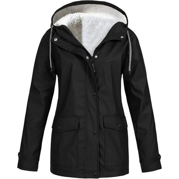 Aricy Womens Winter Coats Plus Size Windbreaker Fleece Lined Thick Thermal Jackets Solid Color Horn Buttons Overcoats Warm Plush Hooded Jackets Outwear with Pocekts Ladies Clothes