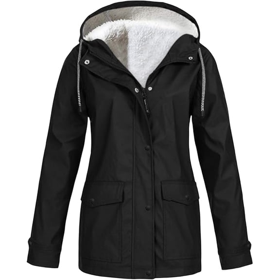 Aricy Womens Winter Coats Plus Size Windbreaker Fleece Lined Thick Thermal Jackets Solid Color Horn Buttons Overcoats Warm Plush Hooded Jackets Outwear with Pocekts Ladies Clothes