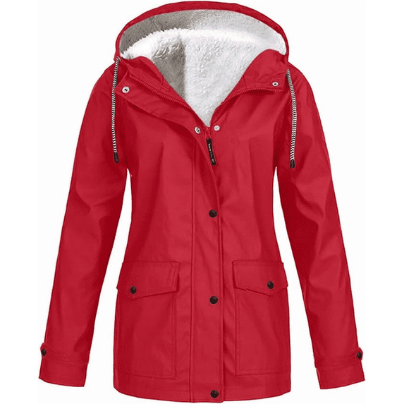 Aricy Womens Winter Coats Plus Size Windbreaker Fleece Lined Thick Thermal Jackets Solid Color Horn Buttons Overcoats Warm Plush Hooded Jackets Outwear with Pocekts Ladies Clothes