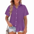 thumbnail image 1 of Aricy button down shirts for women plus size Casual Short Sleeve Loose Fit V-Neck Linen Work Blouse Tops with Pocket, Button On Shirt, 1 of 5