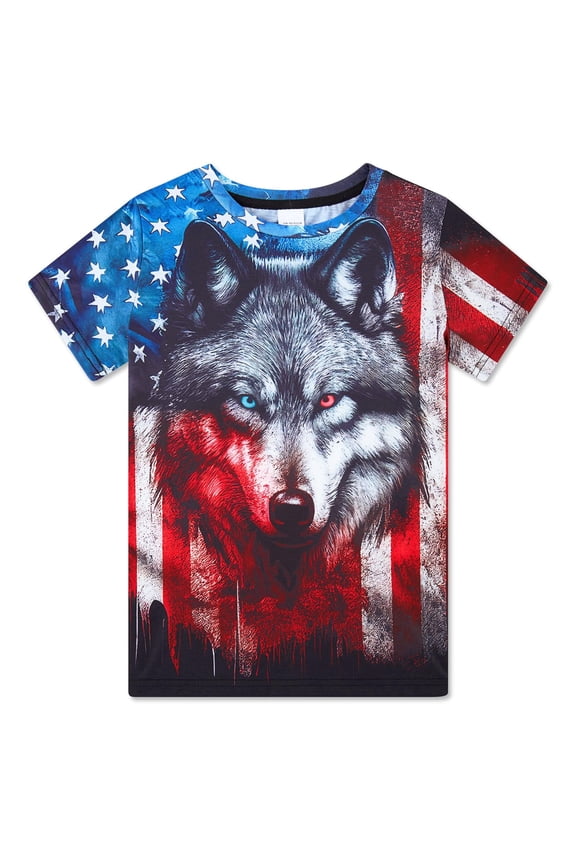 Aideaone Boys Girls Patriotic T-Shirts American Flag 3D Graphic Shirts Kids Cool Short Sleeve Tees Size 4-14T