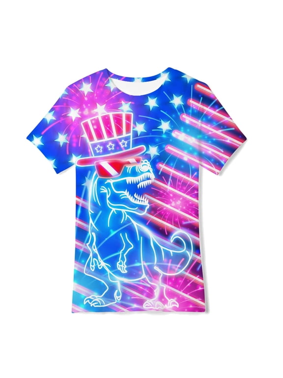 Boys Girls Patriotic T-Shirts American Flag 3D Graphic Shirts Kids Cool Short Sleeve Tees Size 4-14T