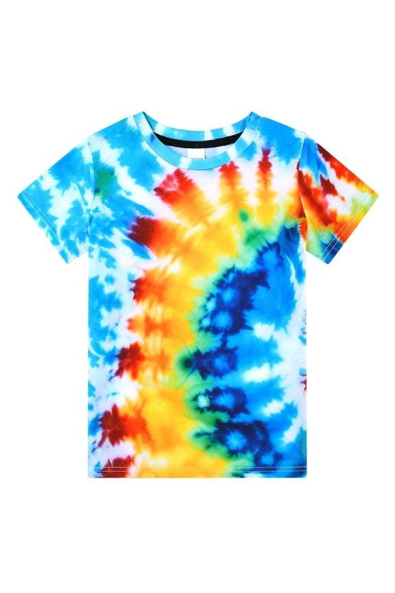 Aideaone Boys Girls Tie Dye Shirt Hippies Senior Rainbow Tees T Shirts for Kids 4-14 Years