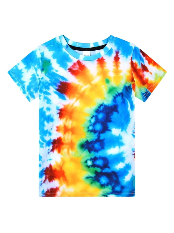 Aideaone Boys Girls Tie Dye Shirt Hippies Senior Rainbow Tees T Shirts for Kids 4-14 Years