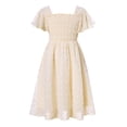 thumbnail image 1 of Aridak Girls Chiffon Dress Flutter Ruffle Short Sleeve Kids Square Neck Frocks Beige 6-13Y, 1 of 7