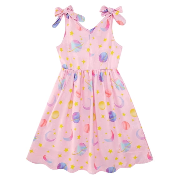 Aideaone Girls Dresses Sleeveless Summer Dress Bowknot Strap Stripe V Neck Sundress 3-10T