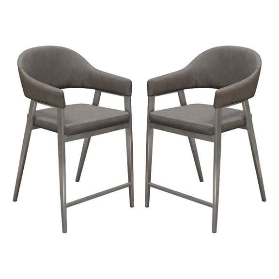 Arie Counter Height Chair Set of 2- Gray Faux Leather Seat and Back