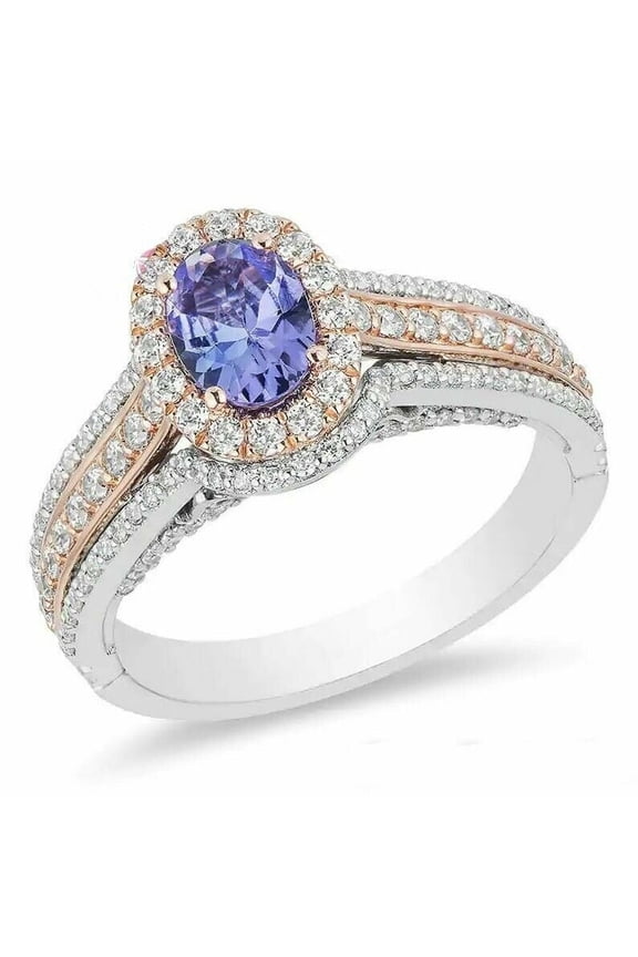 Ariel 2.00 Ct Oval Cut Tanzanite & Lab-Created Diamond Double Frame Ring Silver