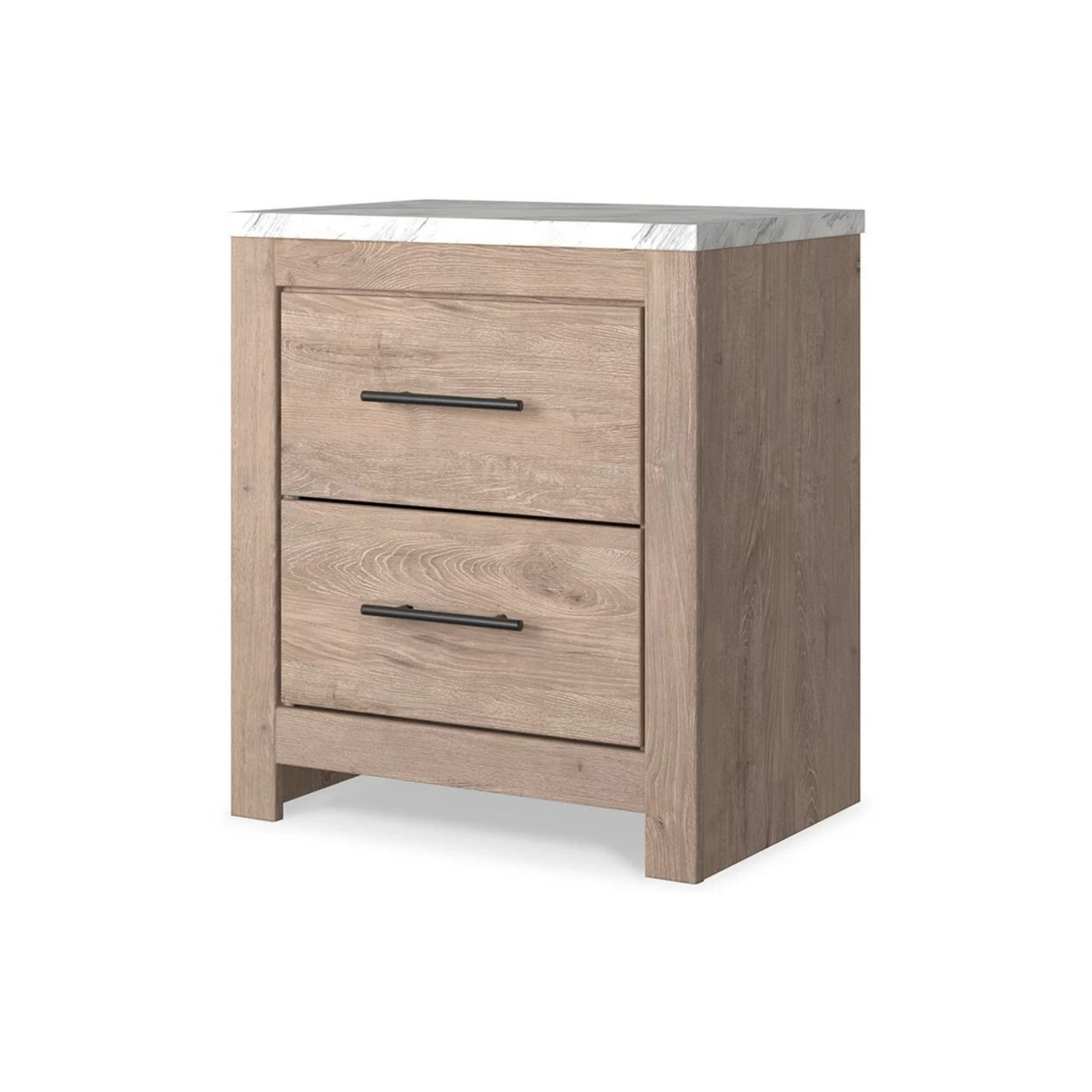Ariel 25 Inch Rustic Wood Nightstand 2 Drawers White Marble Top Brown - Saltoro Sherpi